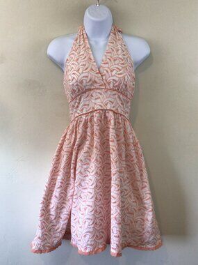 Flying Tomato White Peach Embroidered Knee Length V Neck Halter Dress